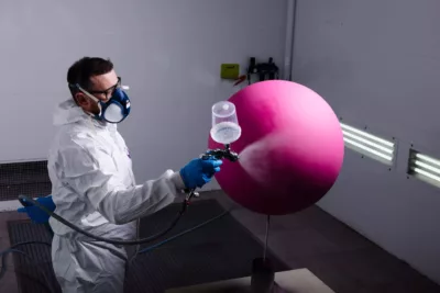 Visuel présentant un employé Creaform en train de travailler dans une cabine peinture