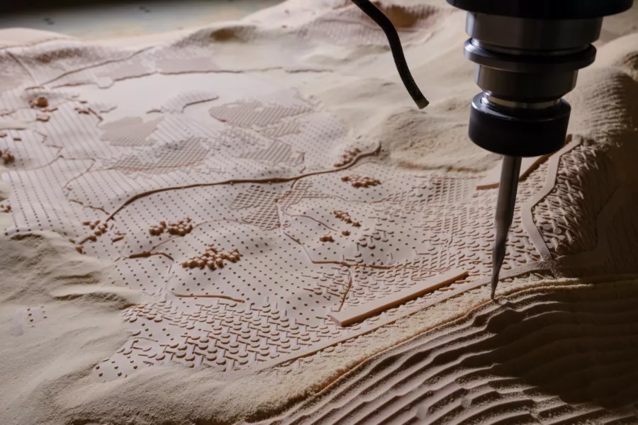 Visuel présentant un zoom sur l'outils qui créé la maquette terrain dans les locaux de Creaform